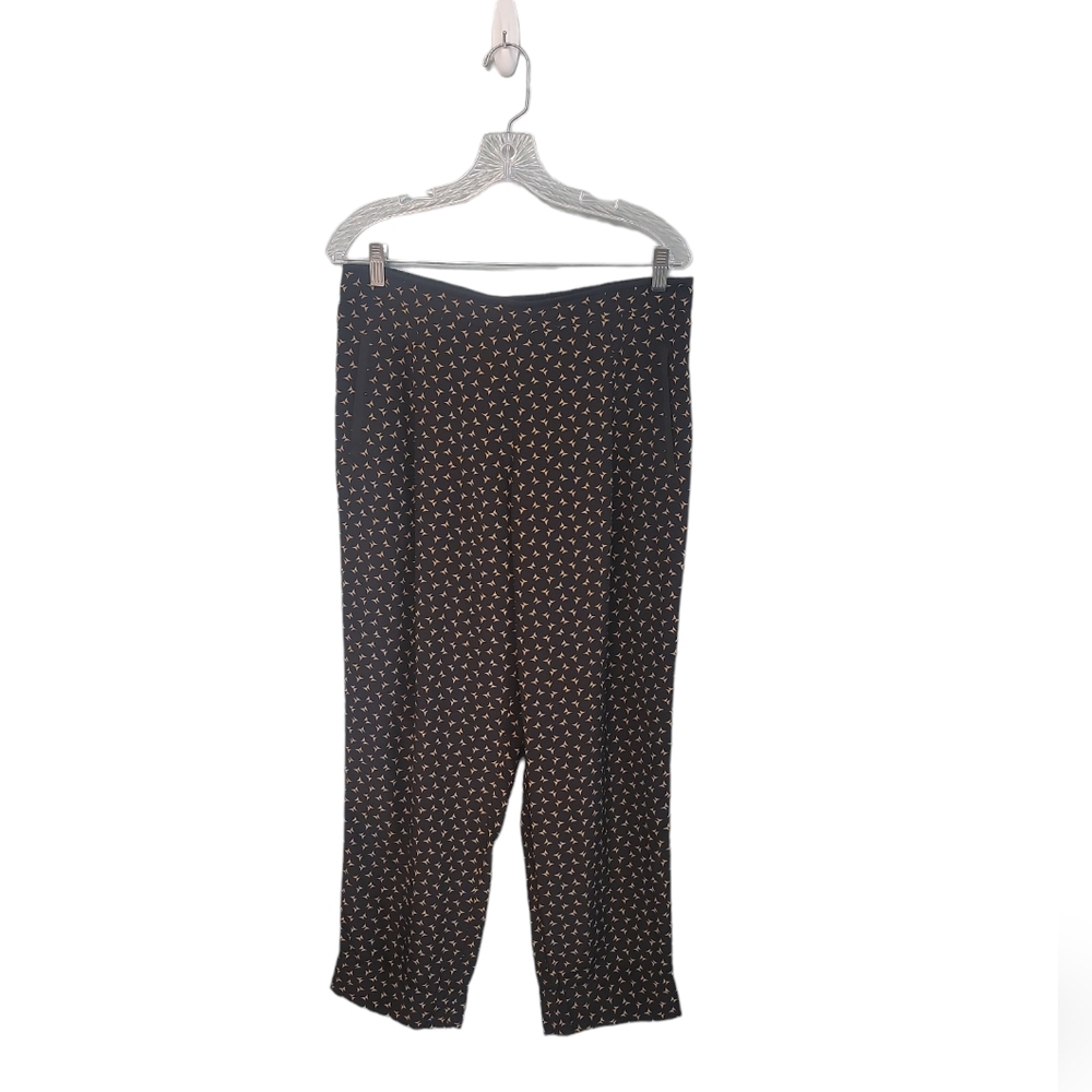 Lafayette 148 New York Designer Luxury‎ 100%Silk Black Design Pants Size Large - Picture 2 of 12